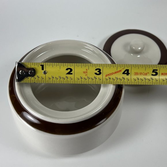 Vtg Jackson Custom China Sugar Bowl Lid Brown White Union Made Restaurant Ware - Picture 8 of 8